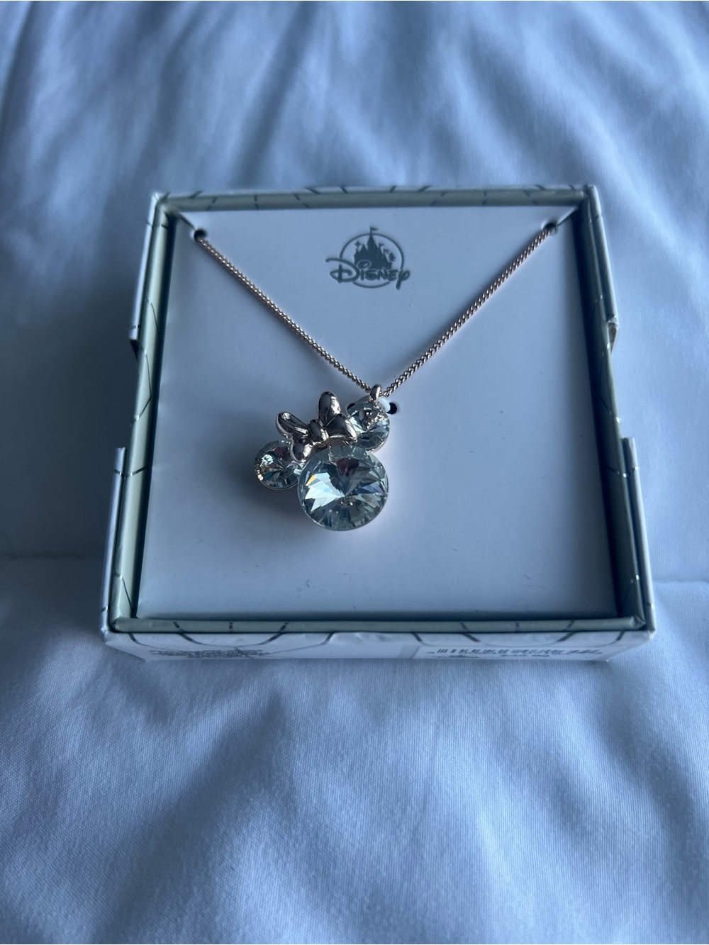 Disney Rose Gold Clear Crystal Minnie Mouse Pendant Necklace